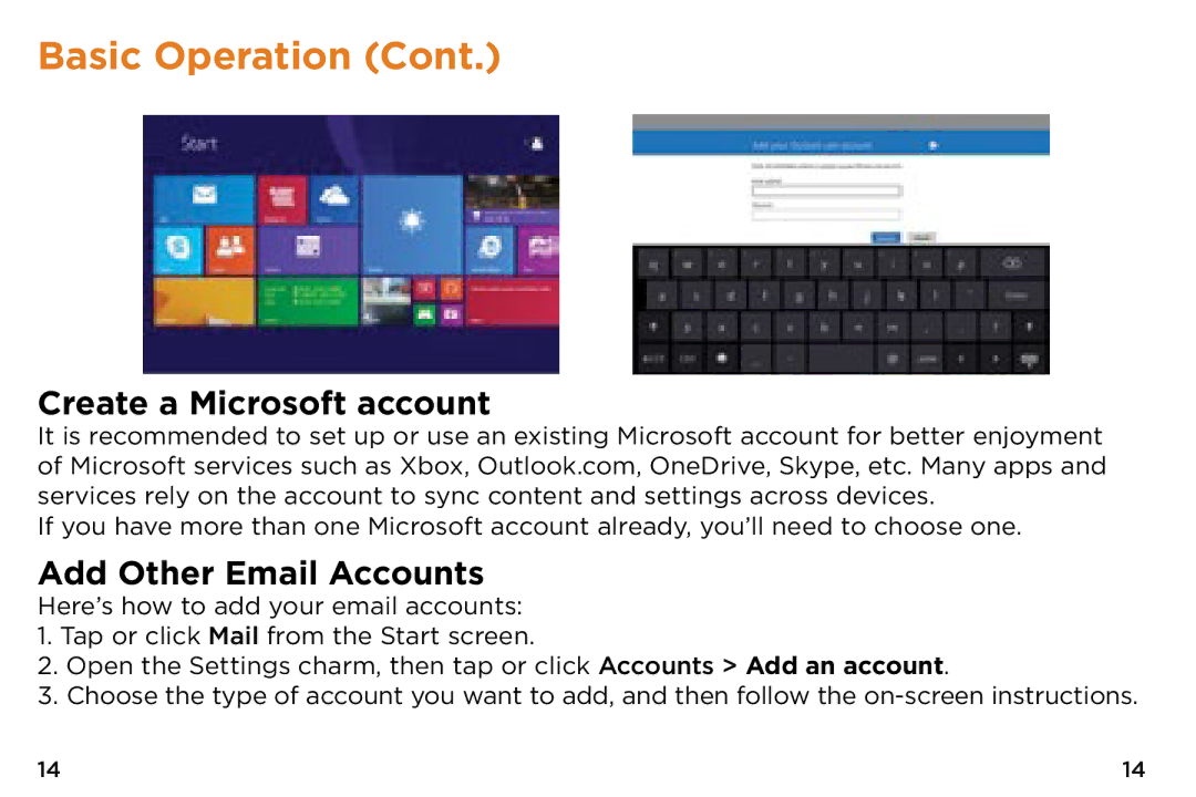 NuVision v2-073014 quick start Create a Microsoft account, Add Other Email Accounts 