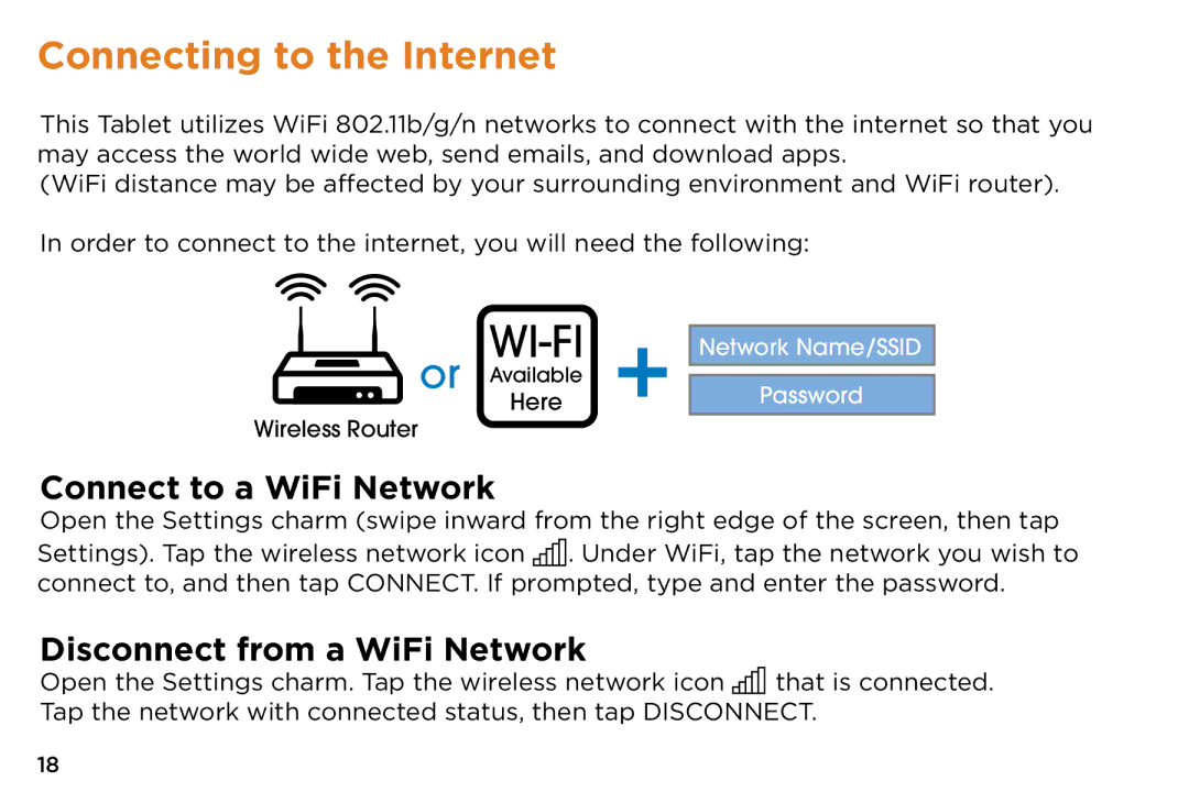 NuVision v2-073014 quick start Connecting to the Internet, Connect to a WiFi Network, Disconnect from a WiFi Network 