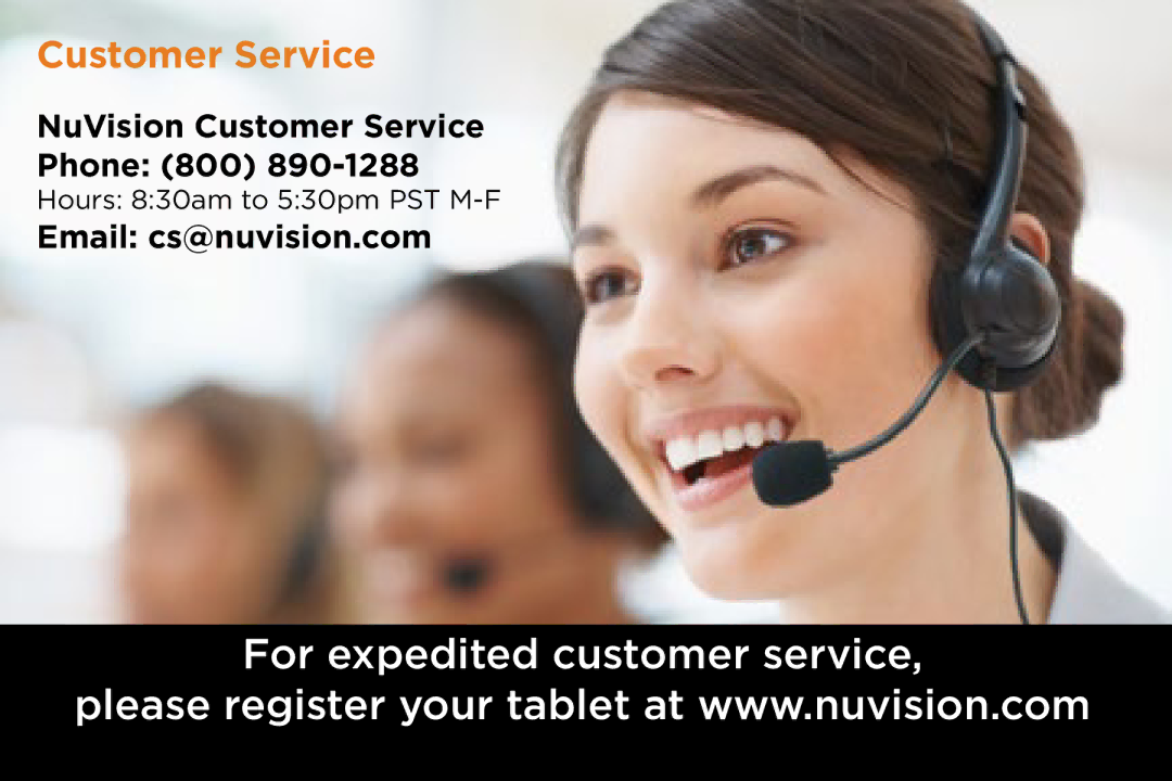 NuVision v2-073014 quick start NuVision Customer Service Phone 800, Email cs@nuvision.com 