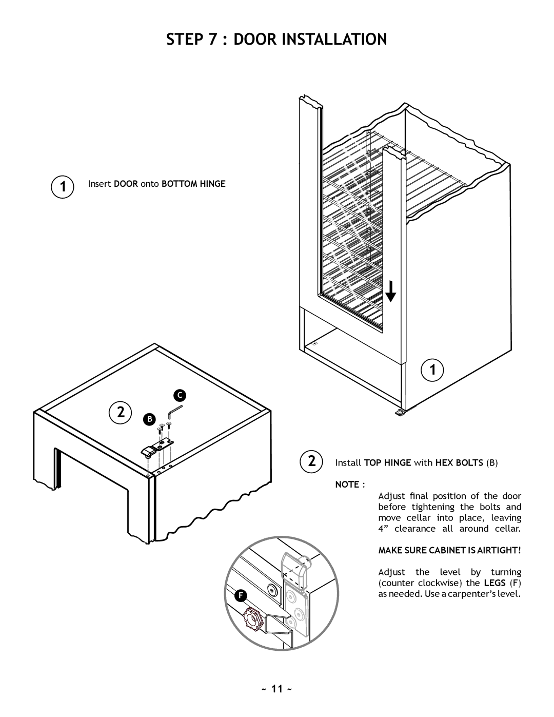 Nuvo 220, 110 manual Door Installation, Make Sure Cabinet is Airtight 