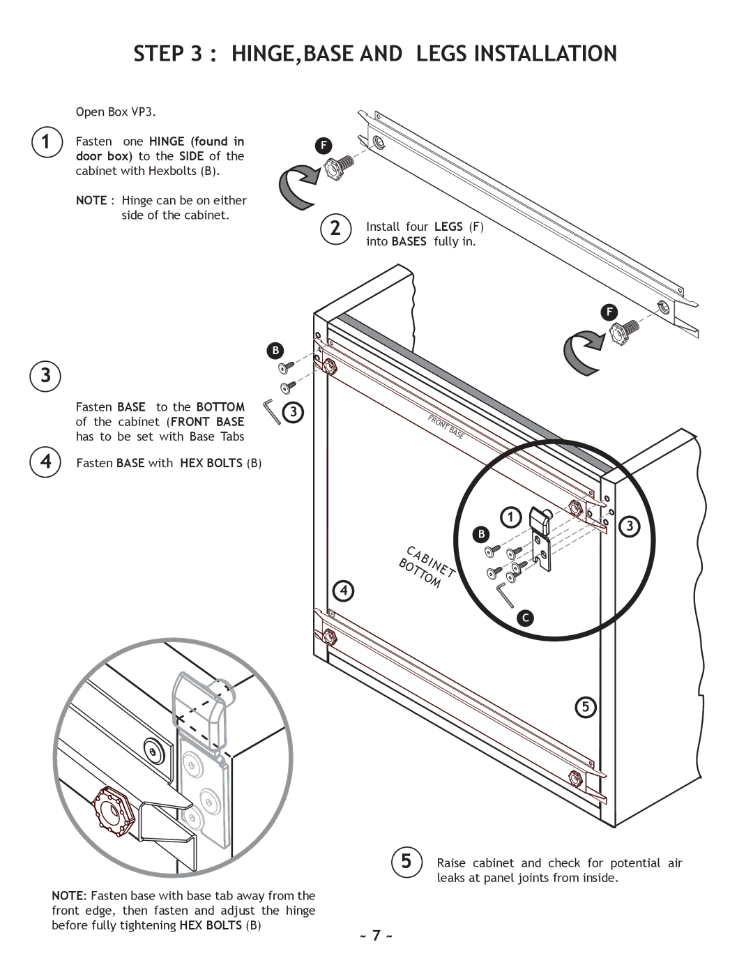 Nuvo 220, 110 manual HINGE,BASE and Legs Installation 