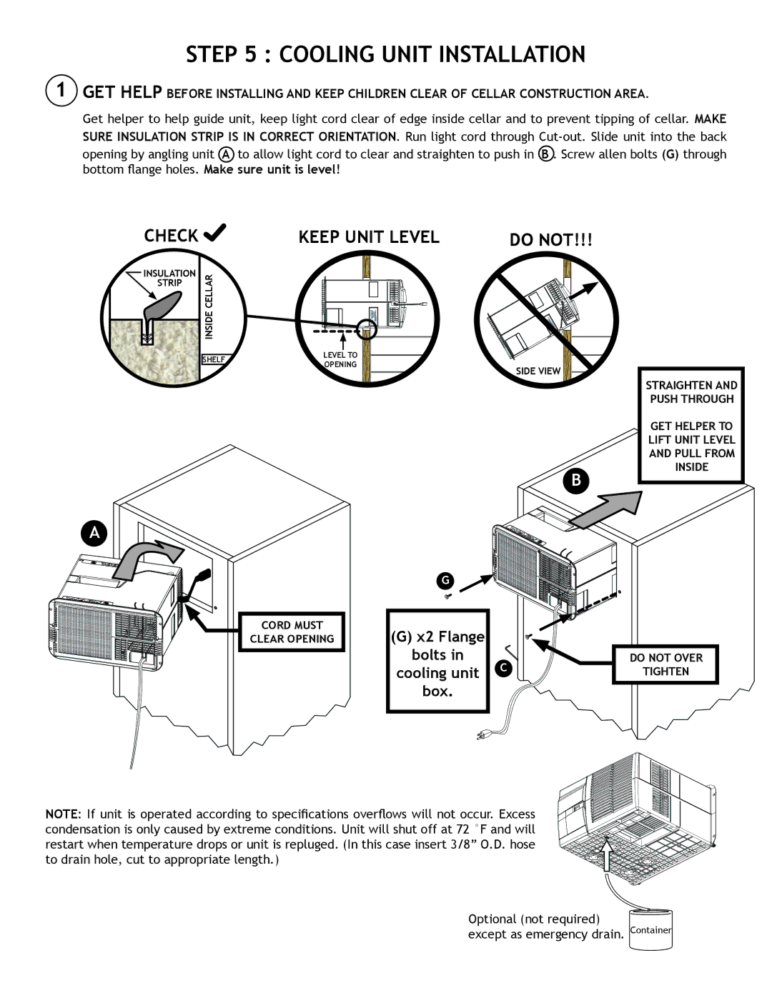 Nuvo 220, 110 manual Cooling Unit Installation, Keep Unit Level 