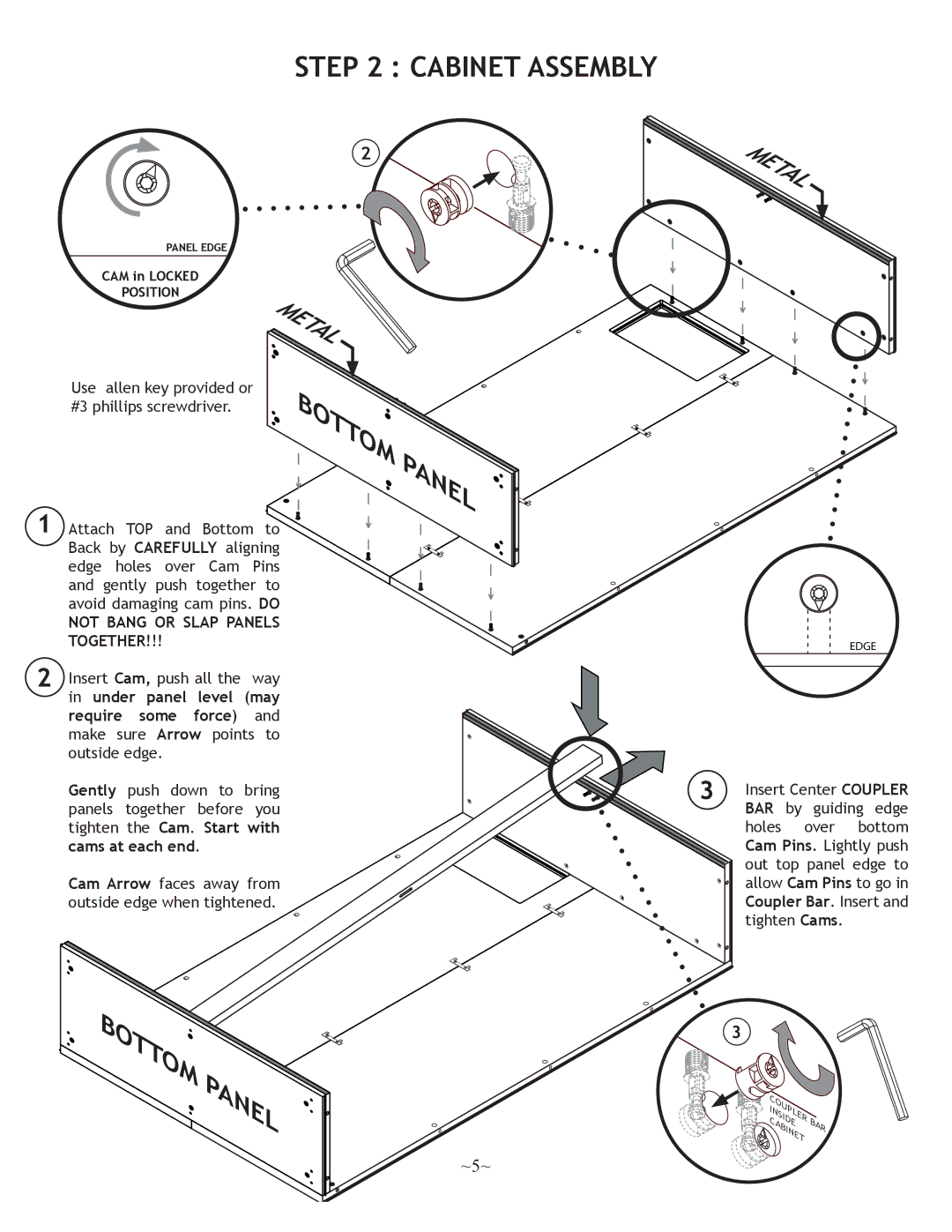 Nuvo 250, 500 operation manual Cabinet Assembly, Not Bang or Slap Panels Together, Bar 