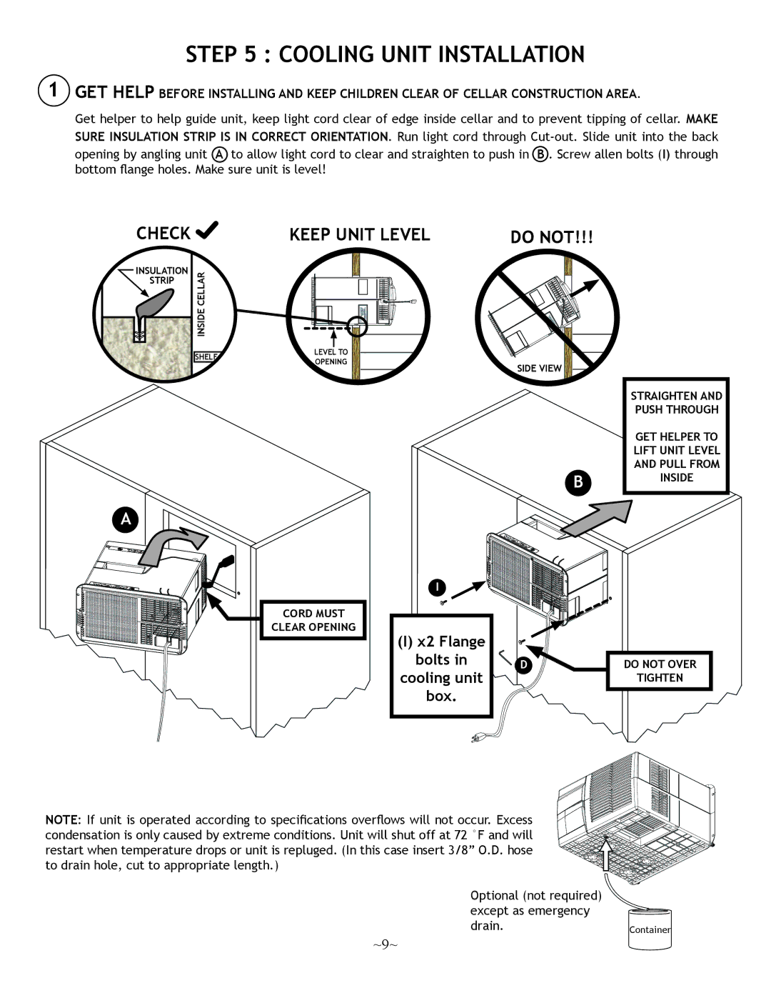 Nuvo 250, 500 operation manual Cooling Unit Installation, Do not 