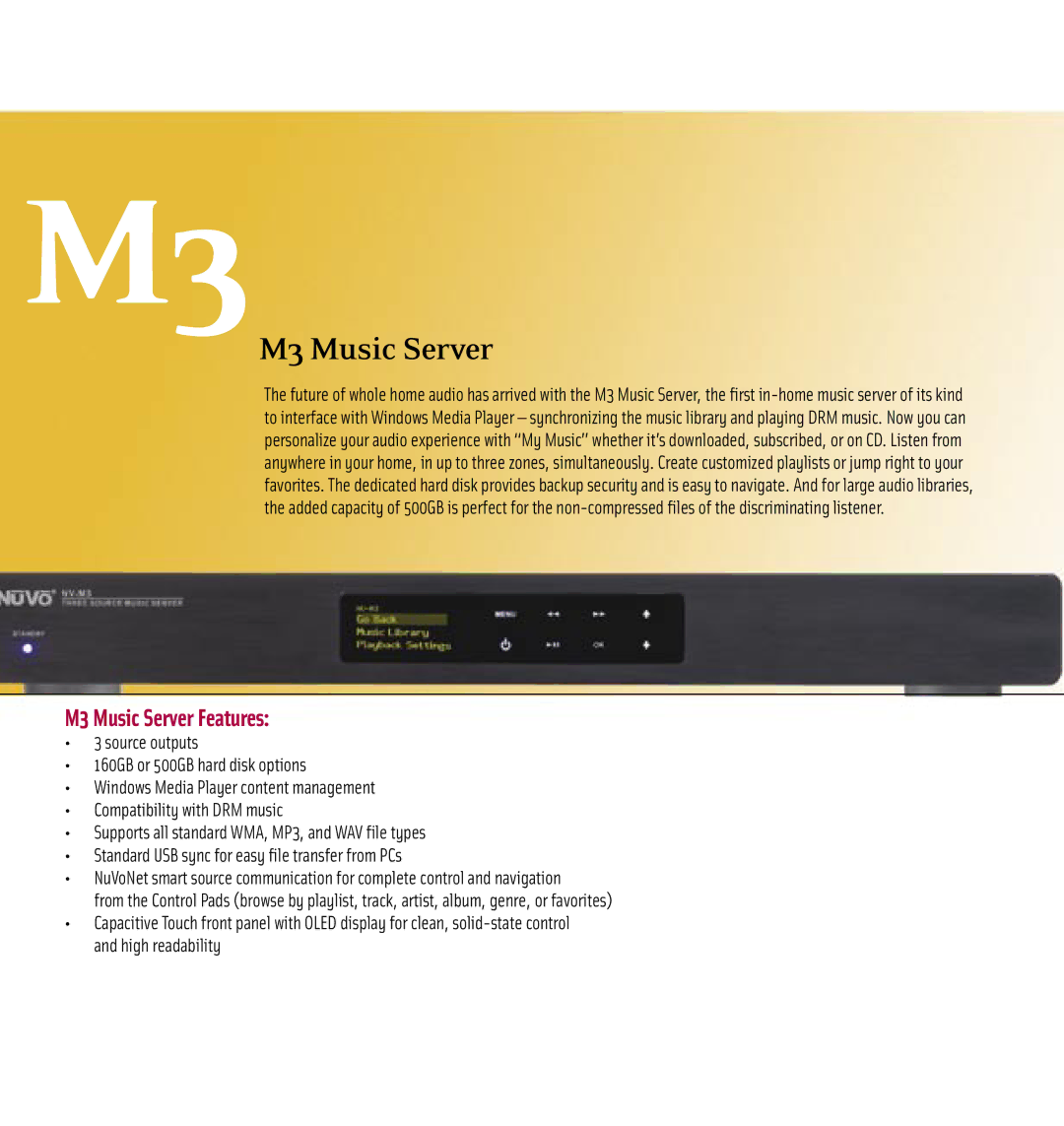 Nuvo E6G, I8G manual M3 Music Server Features 