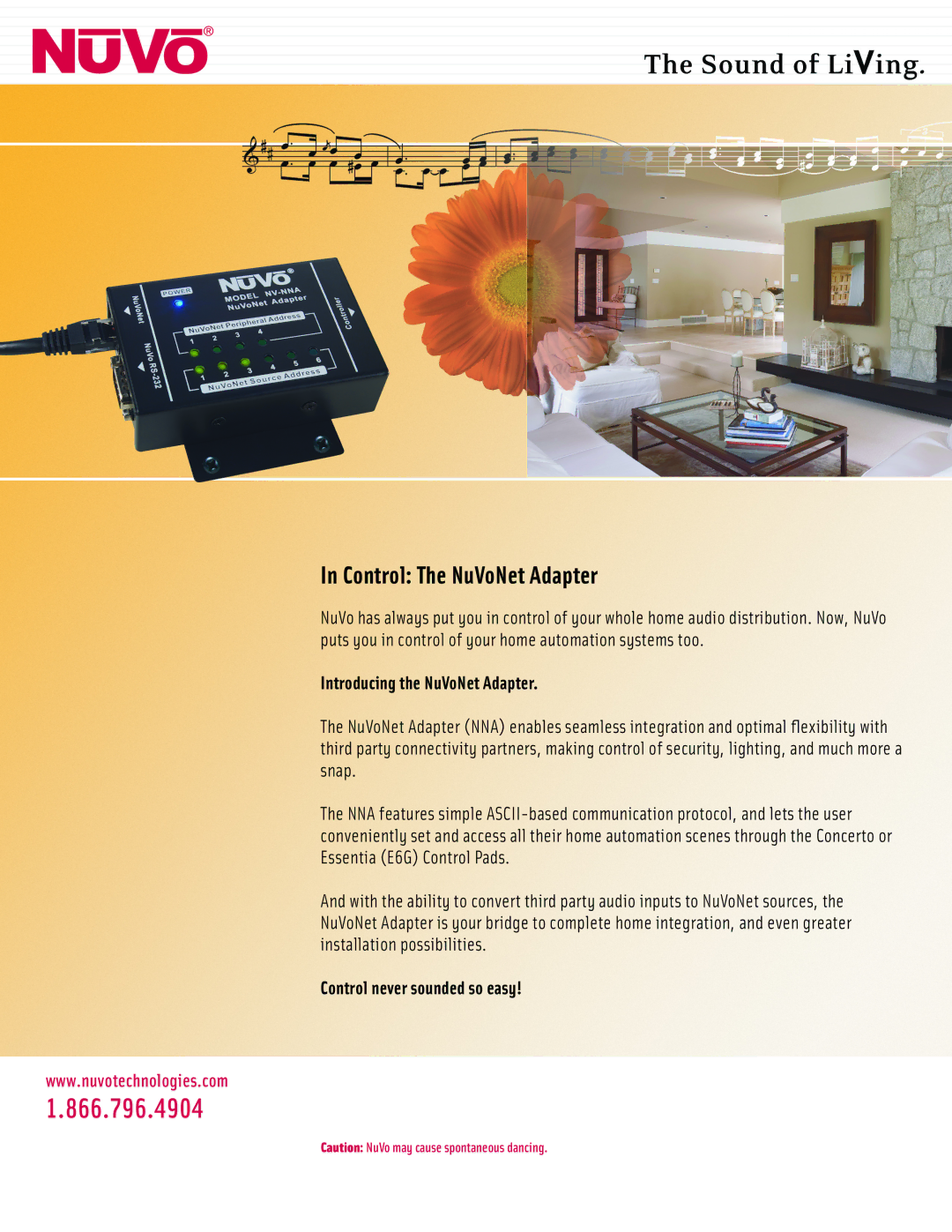 Nuvo manual 866.796.4904, Control The NuVoNet Adapter, Introducing the NuVoNet Adapter, Control never sounded so easy 