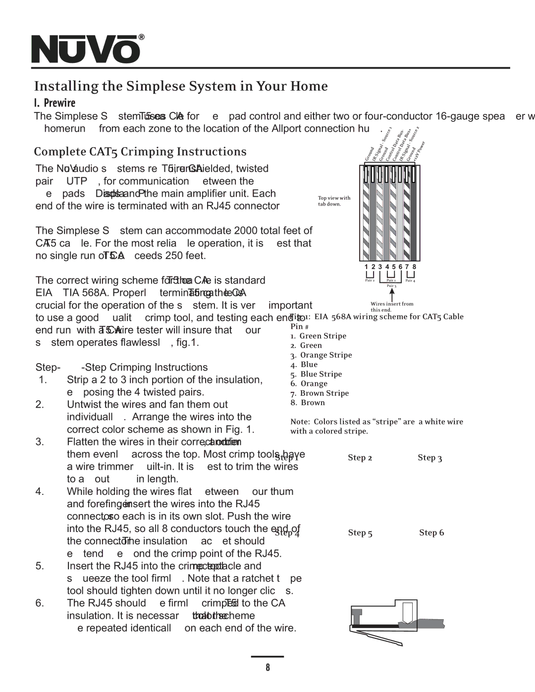 Nuvo NV-A4DS-UK End of the wire is terminated with an RJ45 connector, Step-by-Step Crimping Instructions 