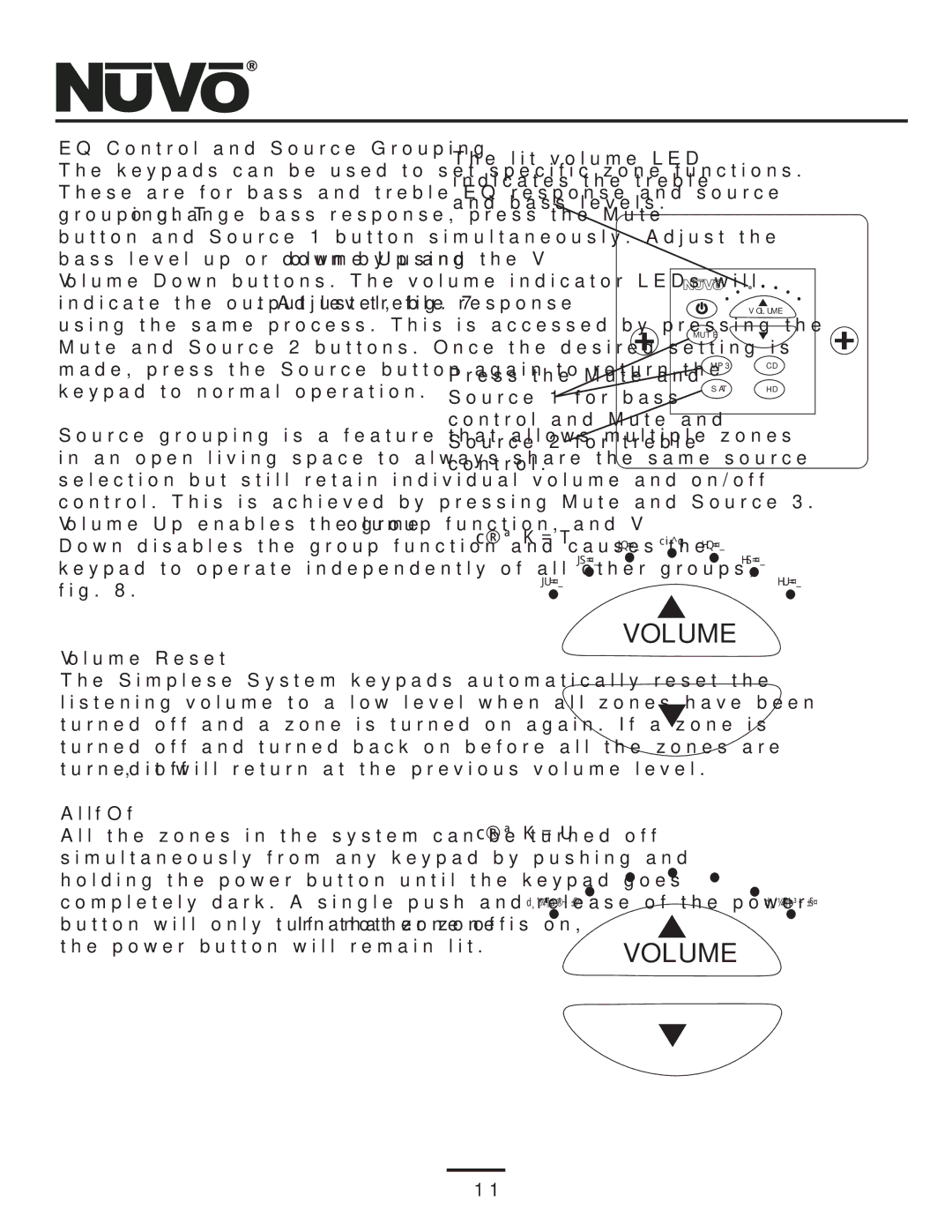 Nuvo NV-A4DS-UK installation manual EQ Control and Source Grouping, Volume Reset, All Off 