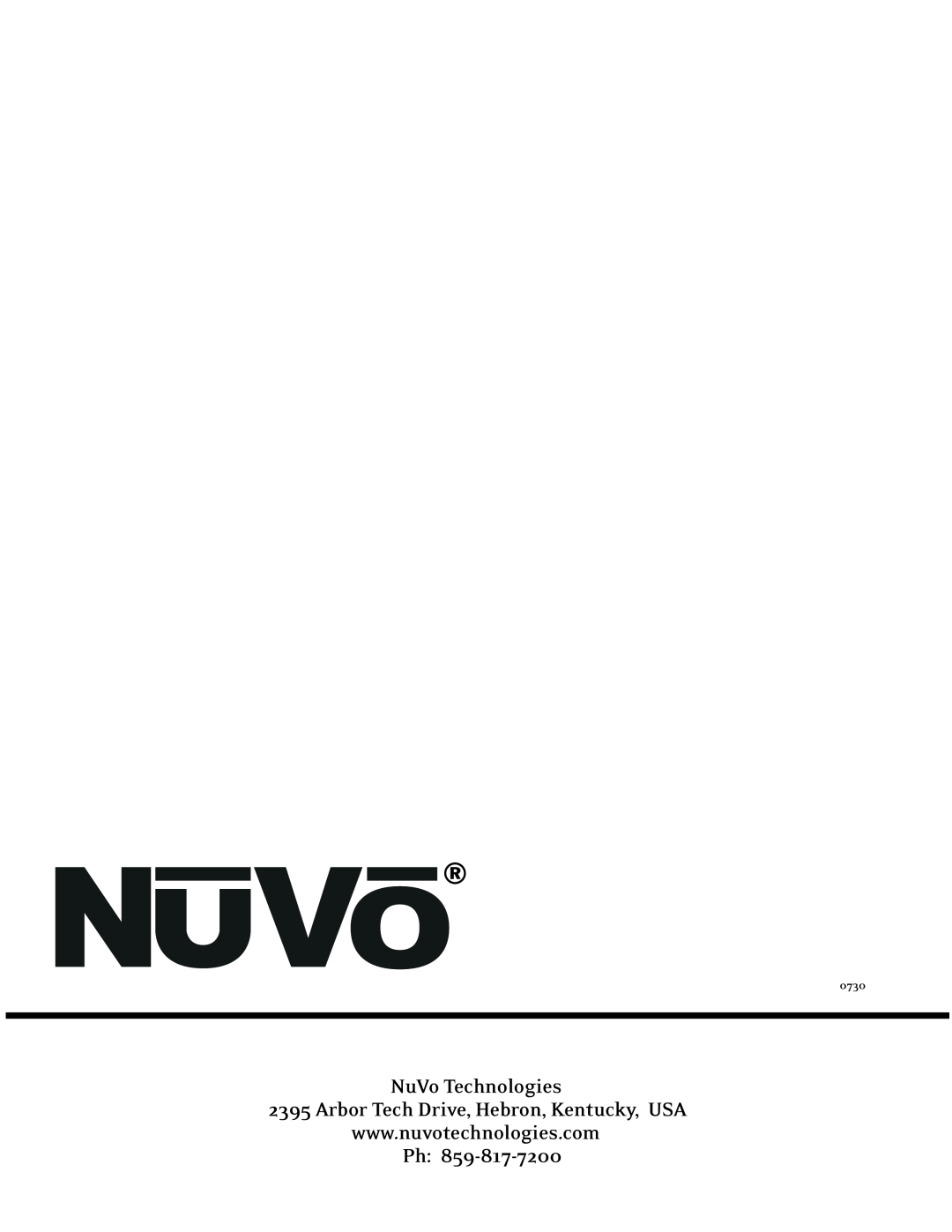 Nuvo NV-A4DS-UK installation manual NuVo Technologies, Arbor Tech Drive, Hebron, Kentucky, USA, 0730 