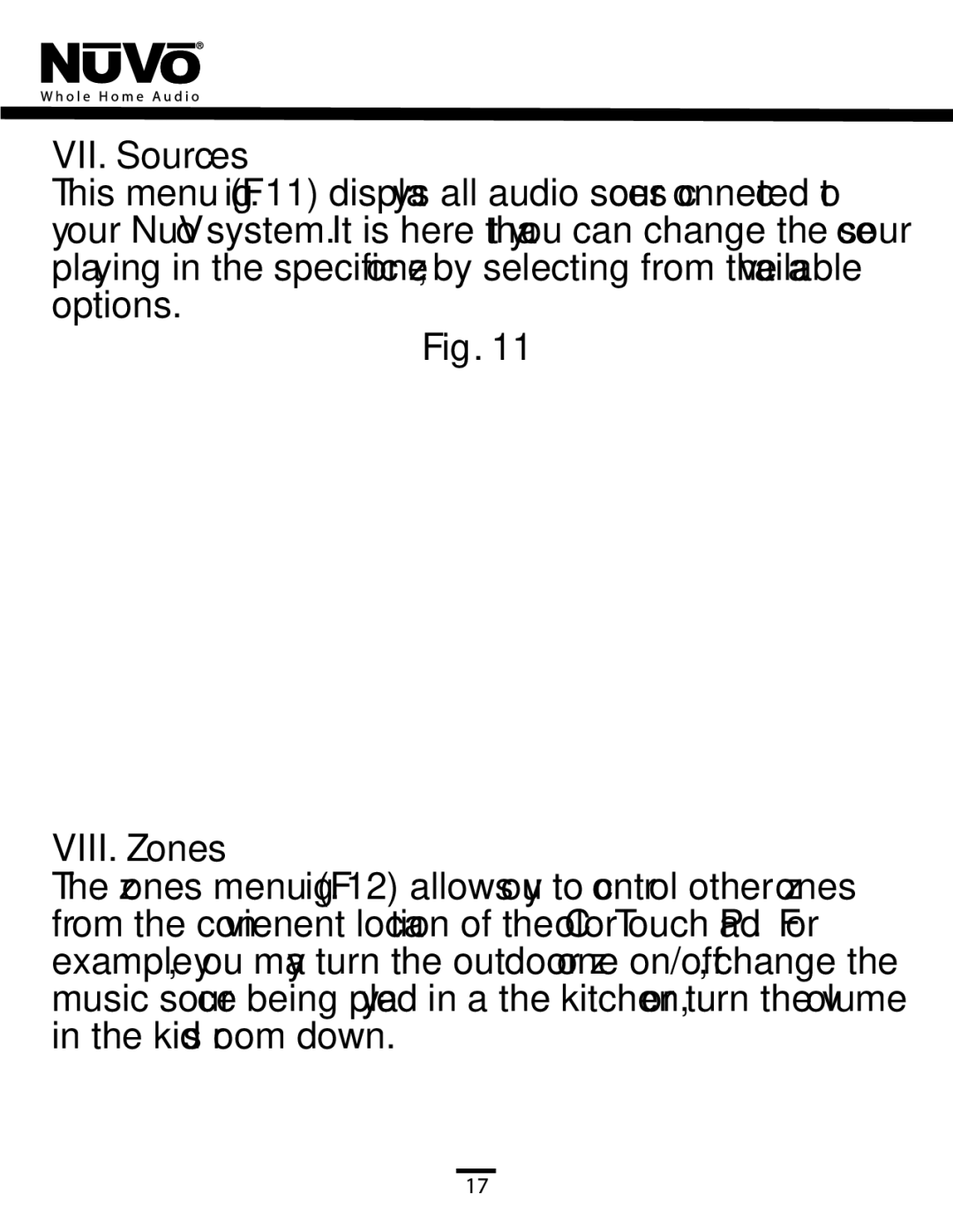 Nuvo NV-CTP36 manual VII. Sources, VIII. Zones 