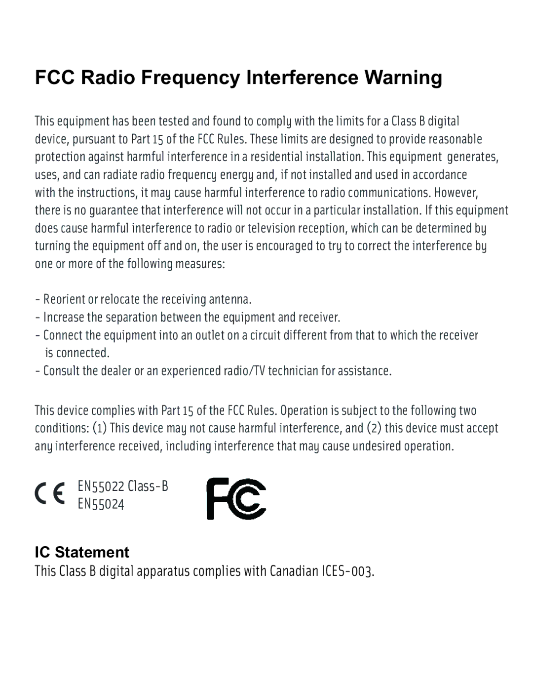 Nuvo NV-CTP36 manual FCC Radio Frequency Interference Warning 