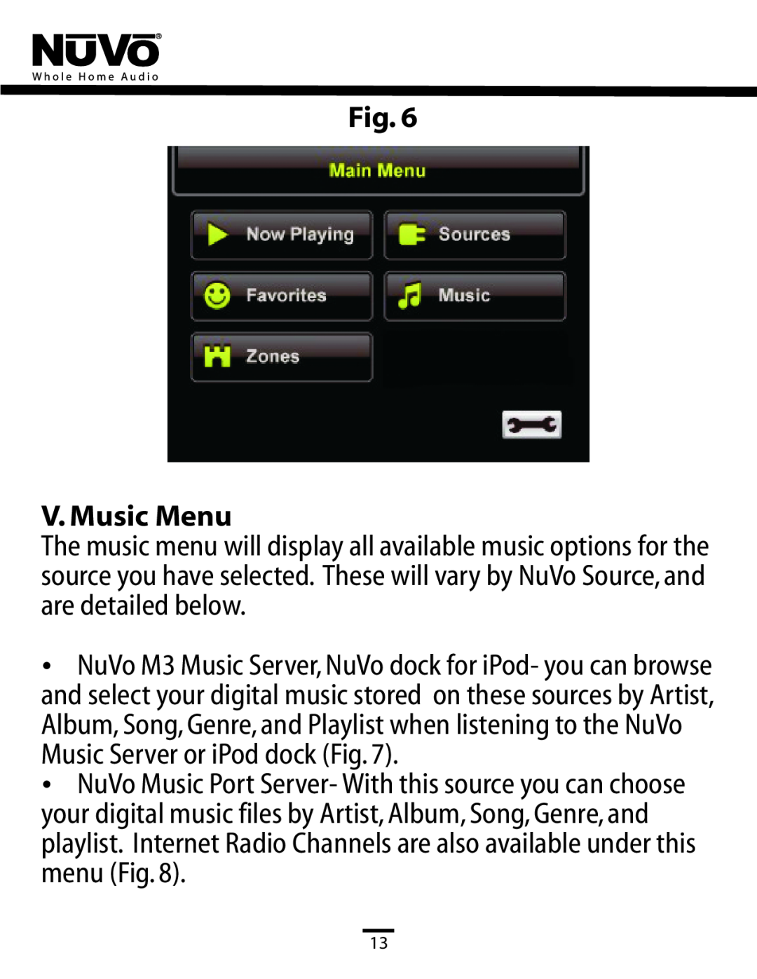 Nuvo NV-CTP36 manual Fig. V. Music Menu 