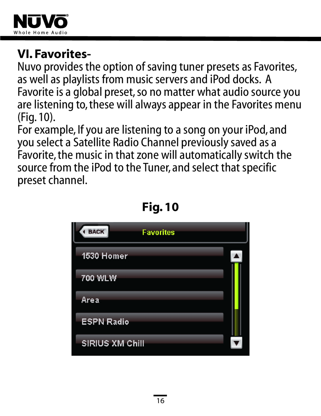 Nuvo NV-CTP36 manual VI. Favorites 