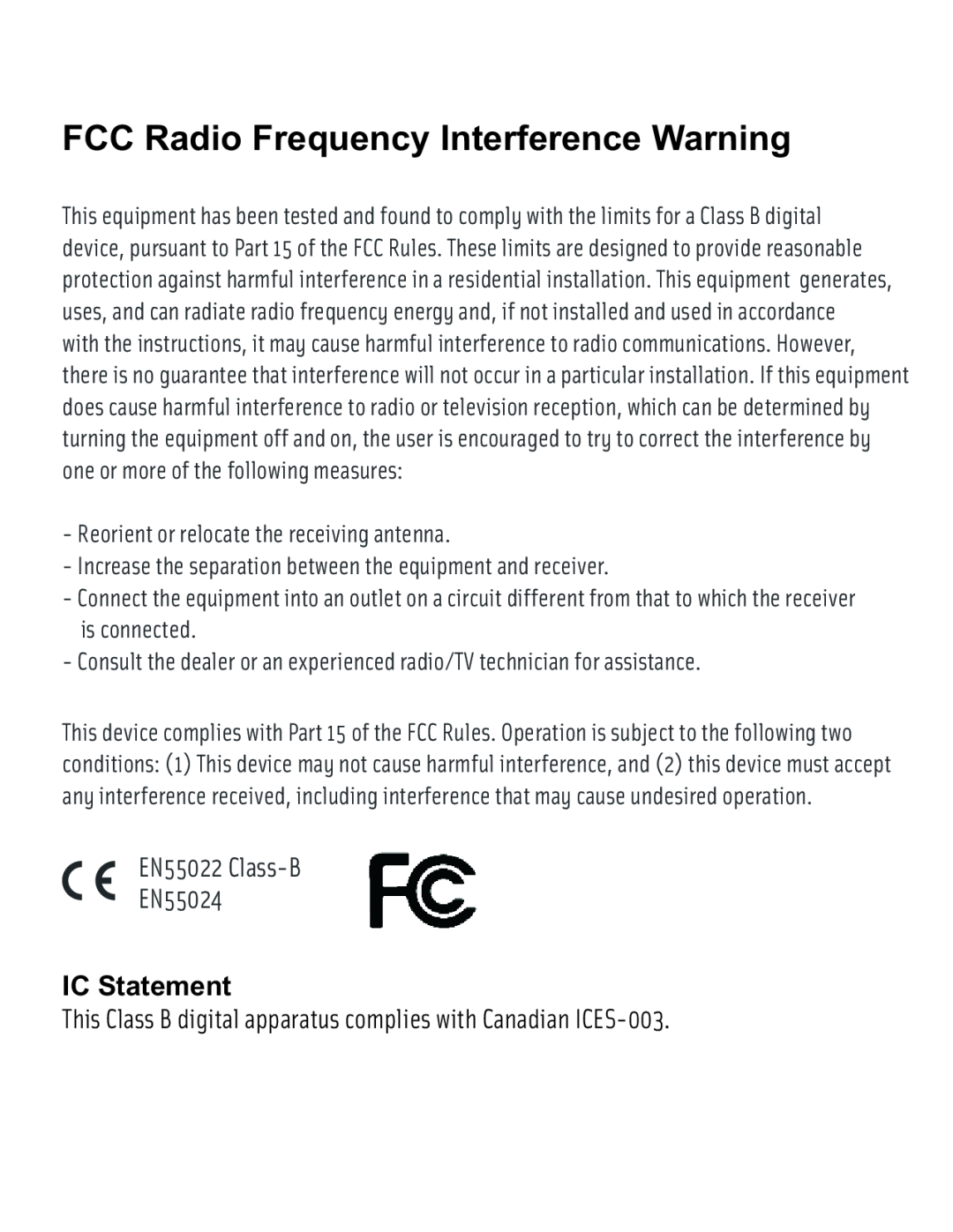 Nuvo NV-CTP36 manual FCC Radio Frequency Interference Warning, IC Statement 