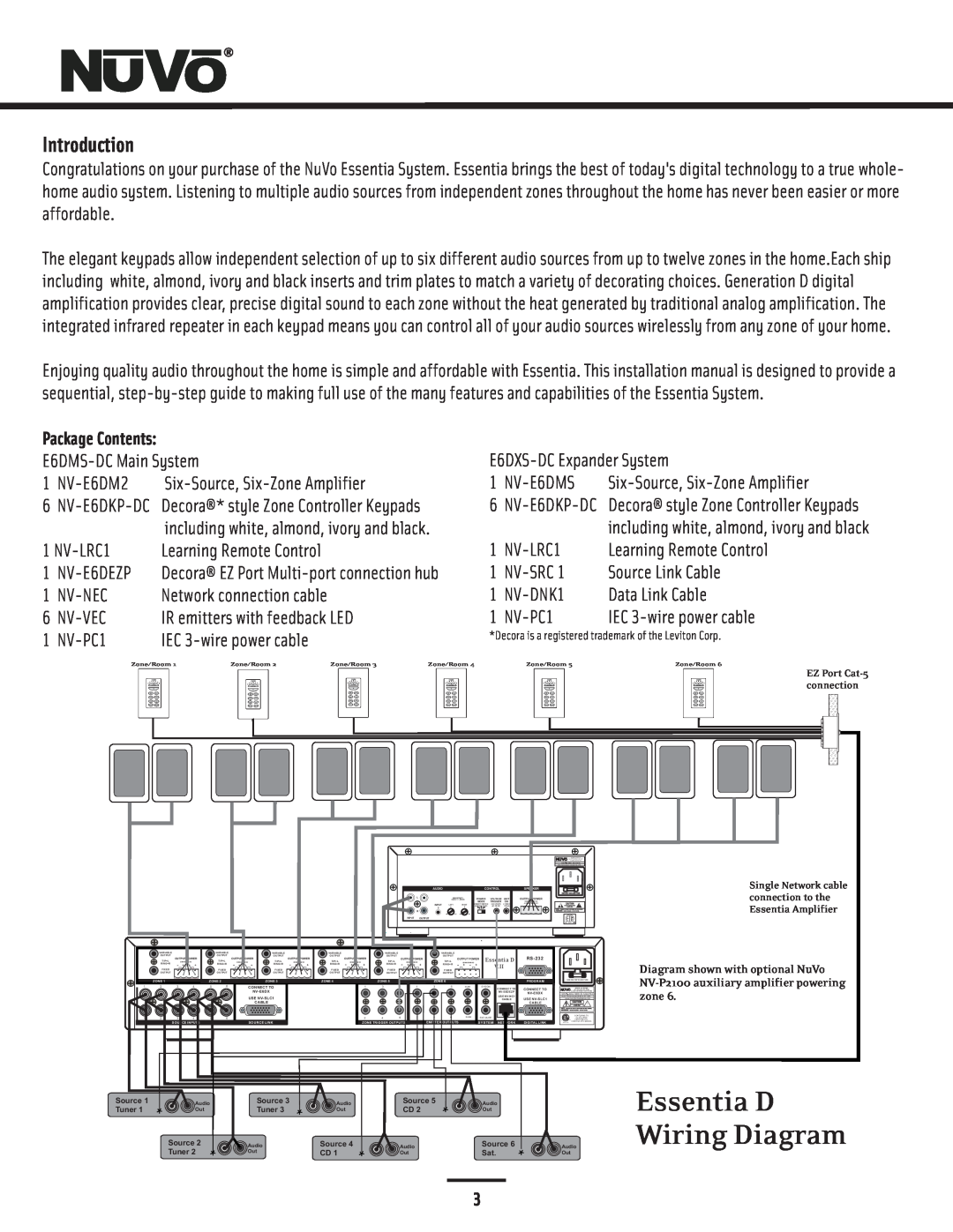 Nuvo NV-E6DMS-DC, NV-E6DXS-DC manual Introduction, Essentia D Wiring Diagram 