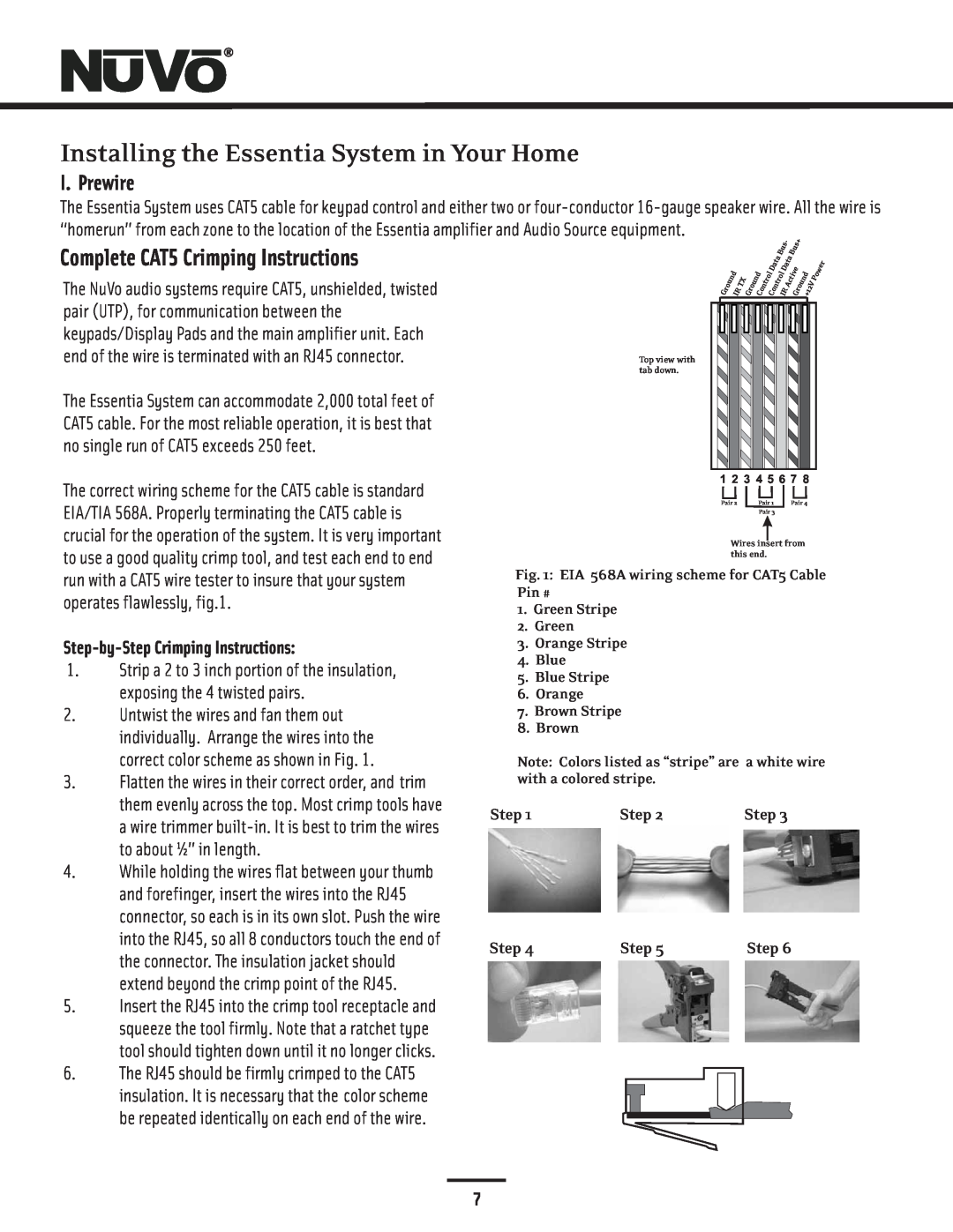 Nuvo NV-E6DMS-DC, NV-E6DXS-DC Installing the Essentia System in Your Home, I. Prewire, Step-by-StepCrimping Instructions 