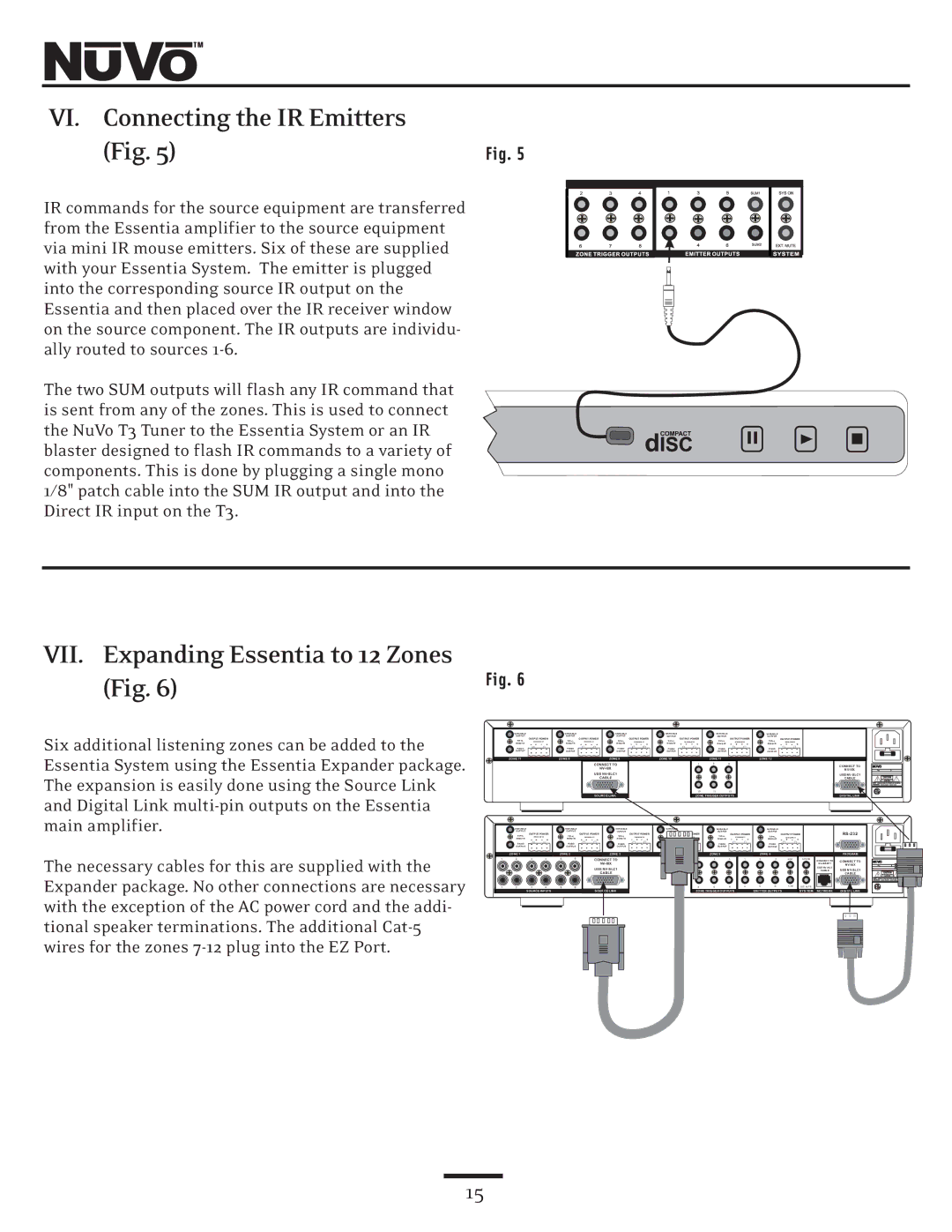 Nuvo NV-E6DMS, NV-E6DXS owner manual VI. Connecting the IR Emitters, VII. Expanding Essentia to 12 Zones 