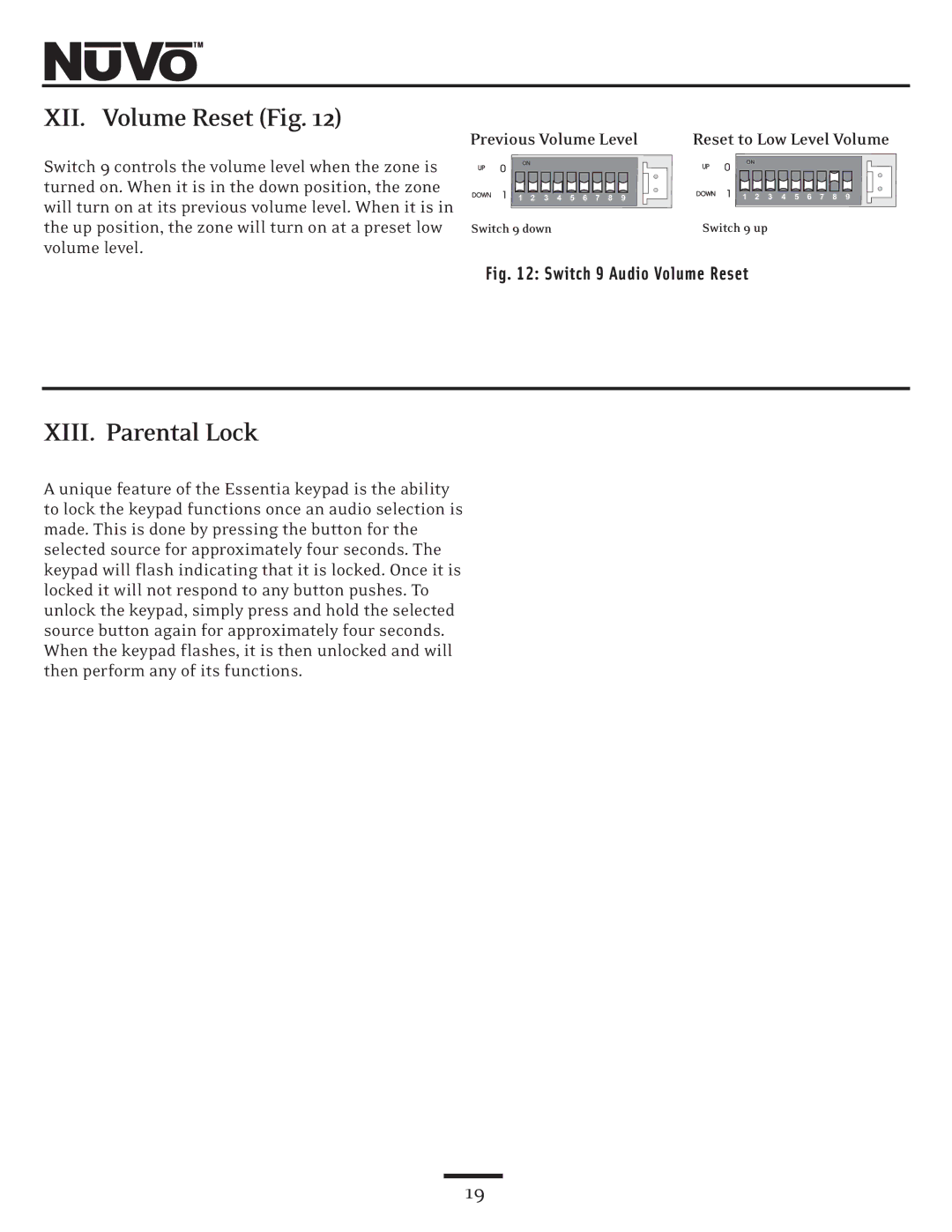 Nuvo NV-E6DMS, NV-E6DXS owner manual XII. Volume Reset Fig, XIII. Parental Lock 