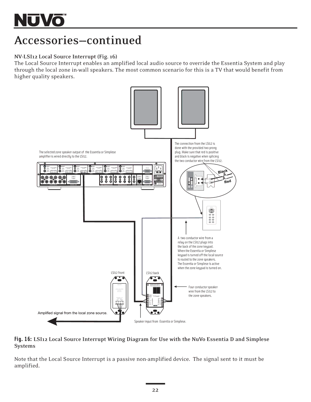 Nuvo NV-E6DXS, NV-E6DMS owner manual Accessories, NV-LSI12 Local Source Interrupt Fig 