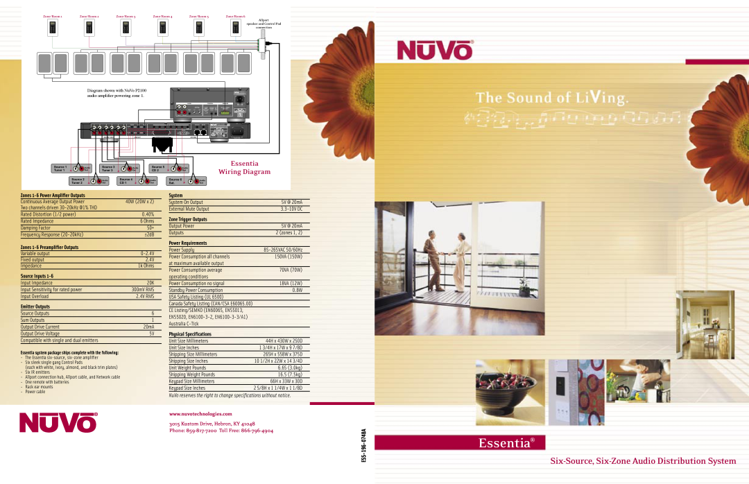 Nuvo NV-E6GM specifications Essentia, Six-Source, Six-ZoneAudio Distribution System, Wiring Diagram, Source Inputs 
