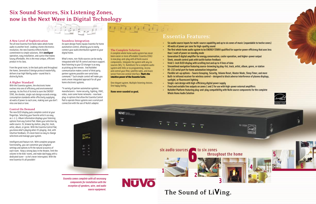 Nuvo NV-E6GM Essentia Features, The Sound of LiVing, A New Level of Sophistication, A Higher Standard, Control On Demand 