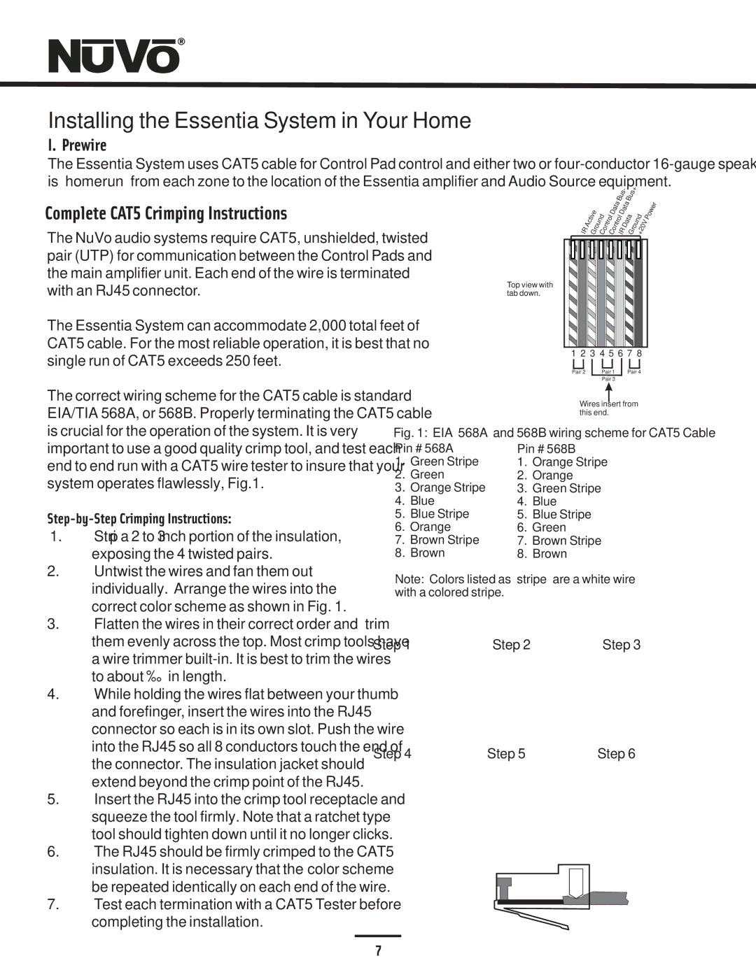 Nuvo NV-E6GMS, NV-E6GXS manual Installing the Essentia System in Your Home, Step-by-Step Crimping Instructions 