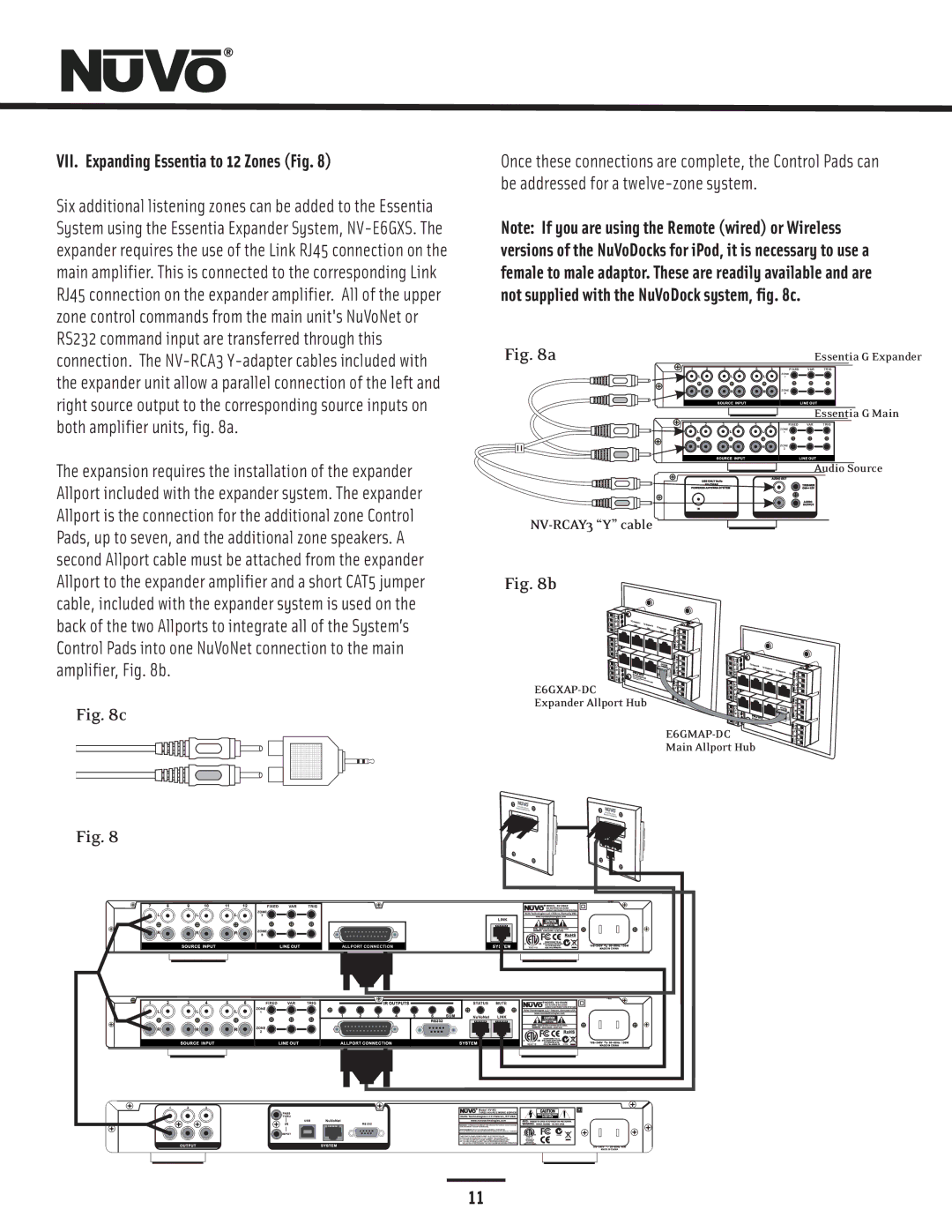 Nuvo NV-E6GMS, NV-E6GXS manual VII. Expanding Essentia to 12 Zones Fig, Essentia G Main 