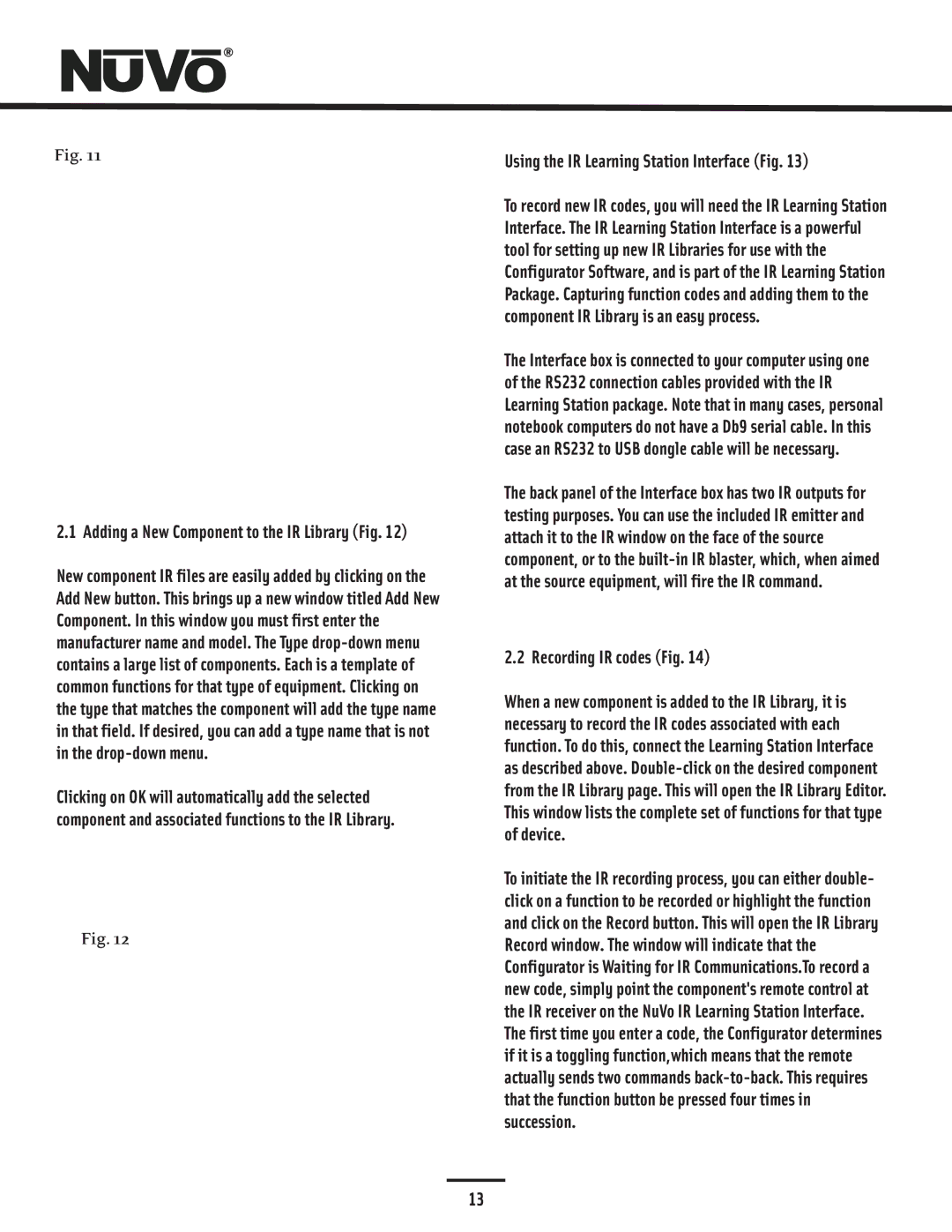 Nuvo NV-E6GMS, NV-E6GXS manual Adding a New Component to the IR Library Fig, Using the IR Learning Station Interface Fig 