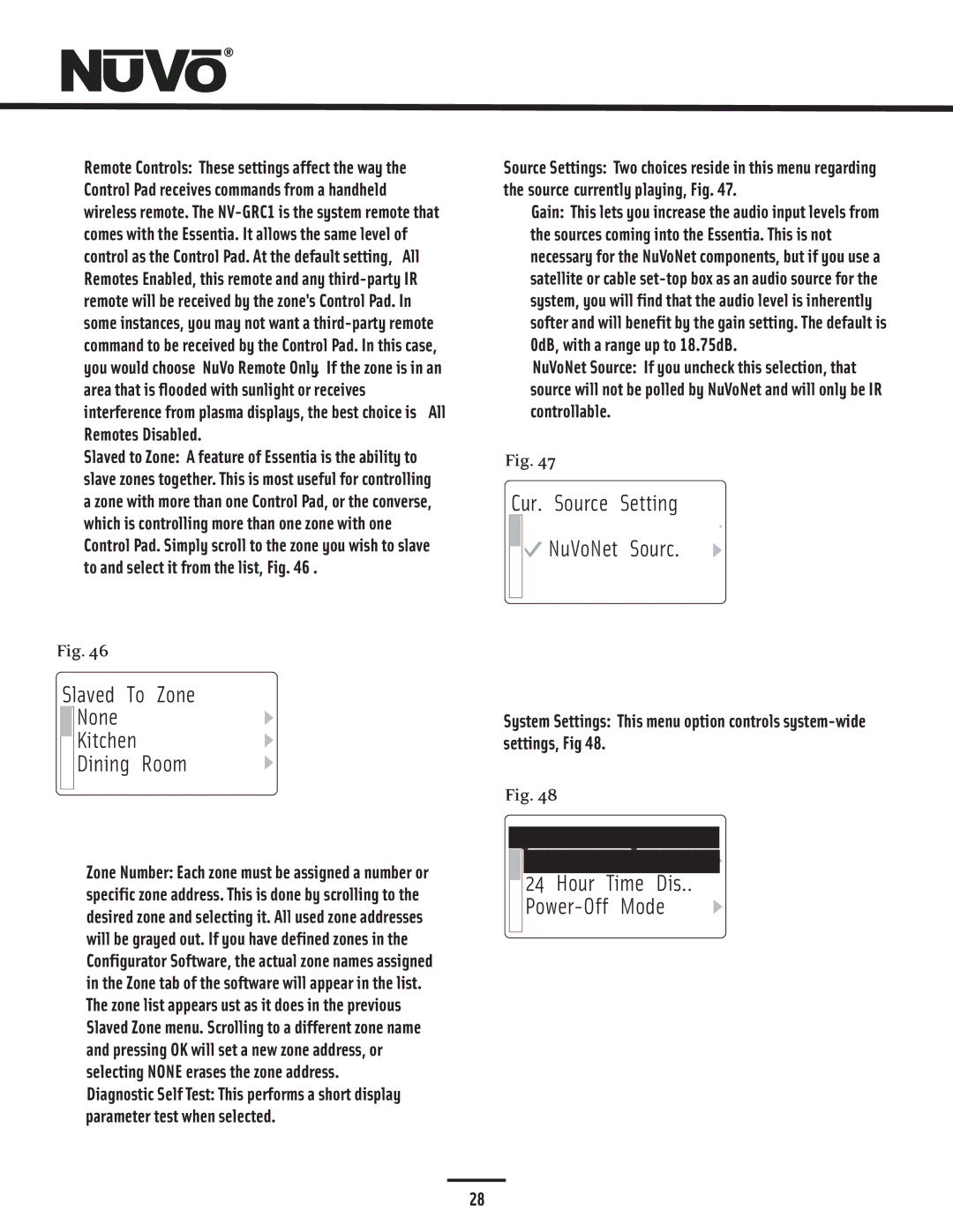 Nuvo NV-E6GXS, NV-E6GMS manual Slaved To Zone None Kitchen Dining Room, Cur. Source Setting Gain NuVoNet Sourc 