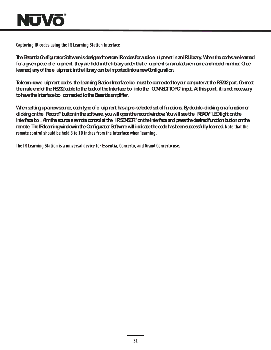 Nuvo NV-E6GMS, NV-E6GXS manual Capturing IR codes using the IR Learning Station Interface 