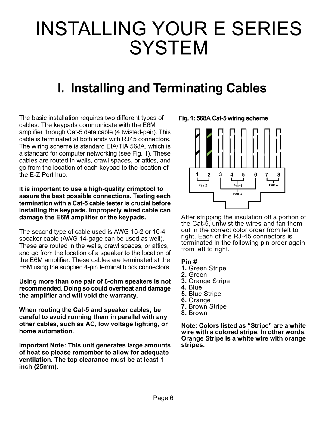 Nuvo NV-E6MS, NV-E6XS manual Installing and Terminating Cables, Pin # 