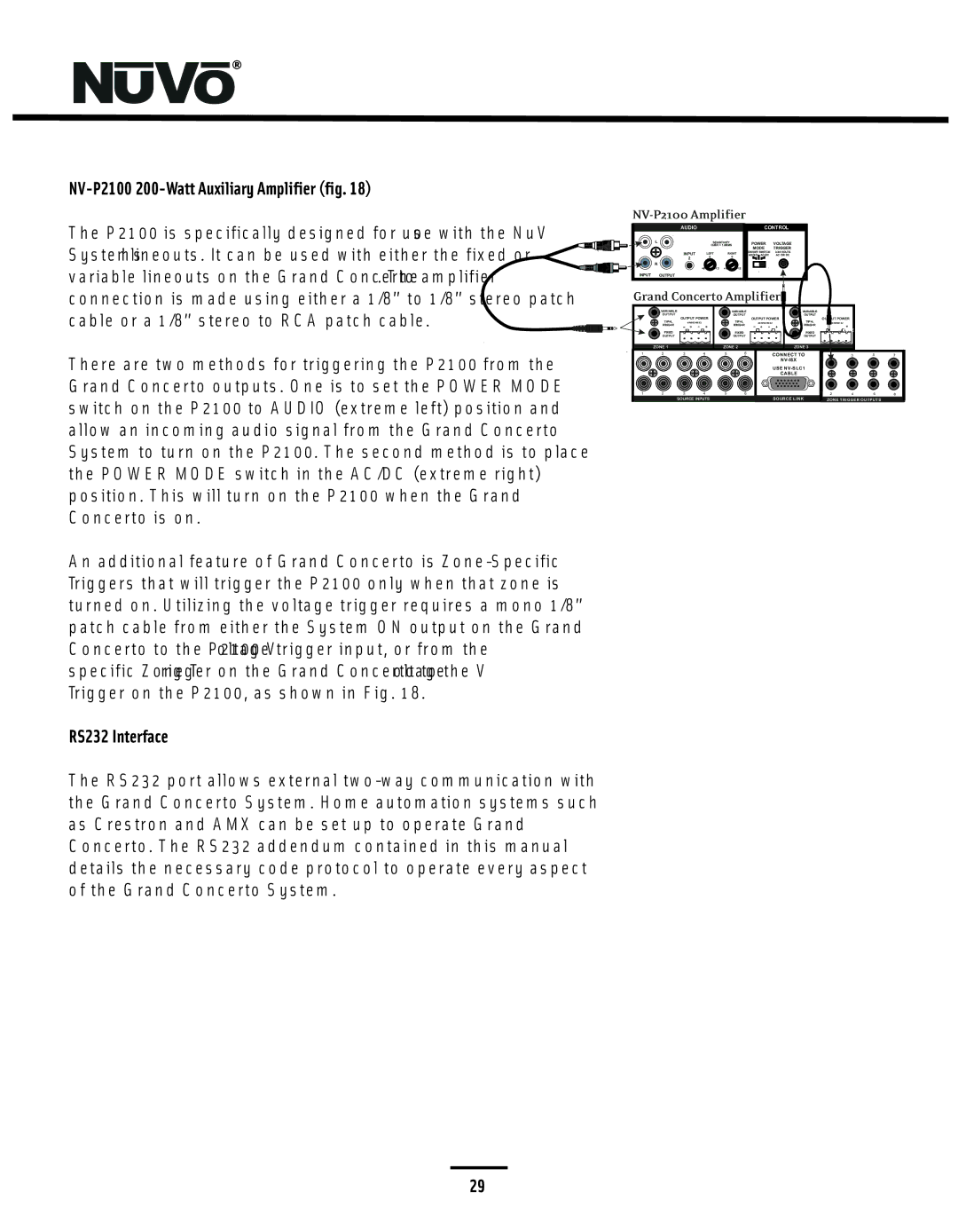 Nuvo NV-I8GMS, NV-I8GXS manual NV-P2100 200-Watt Auxiliary Amplifier fig, RS232 Interface 