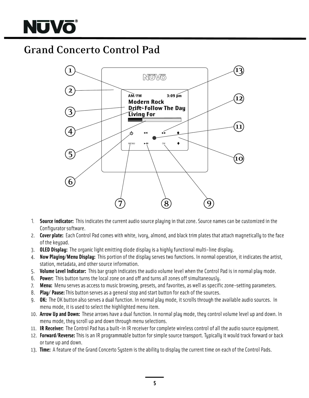 Nuvo NV-I8GMS, NV-I8GXS manual Grand Concerto Control Pad, Modern Rock Drift-Follow The Day Living For 