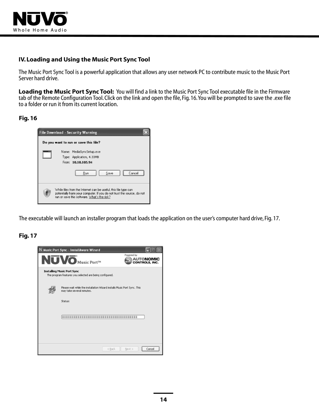 Nuvo NV-MPS4 manual IV. Loading and Using the Music Port Sync Tool 