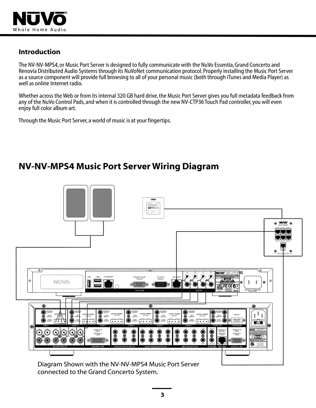 Nuvo NV-NV-MPS4 Music Port Server Wiring Diagram, Introduction, Diagram Shown with the NV-NV-MPS4 Music Port Server 