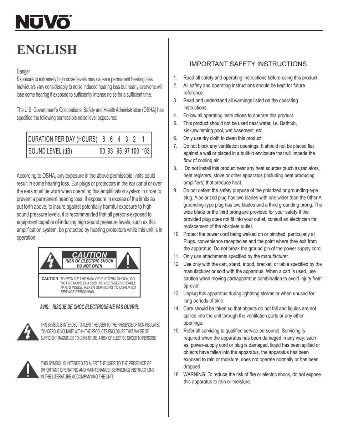 Nuvo NV-P2100 owner manual 