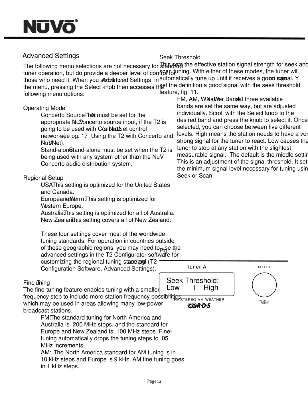 Nuvo NV-T2DF manual Advanced Settings 