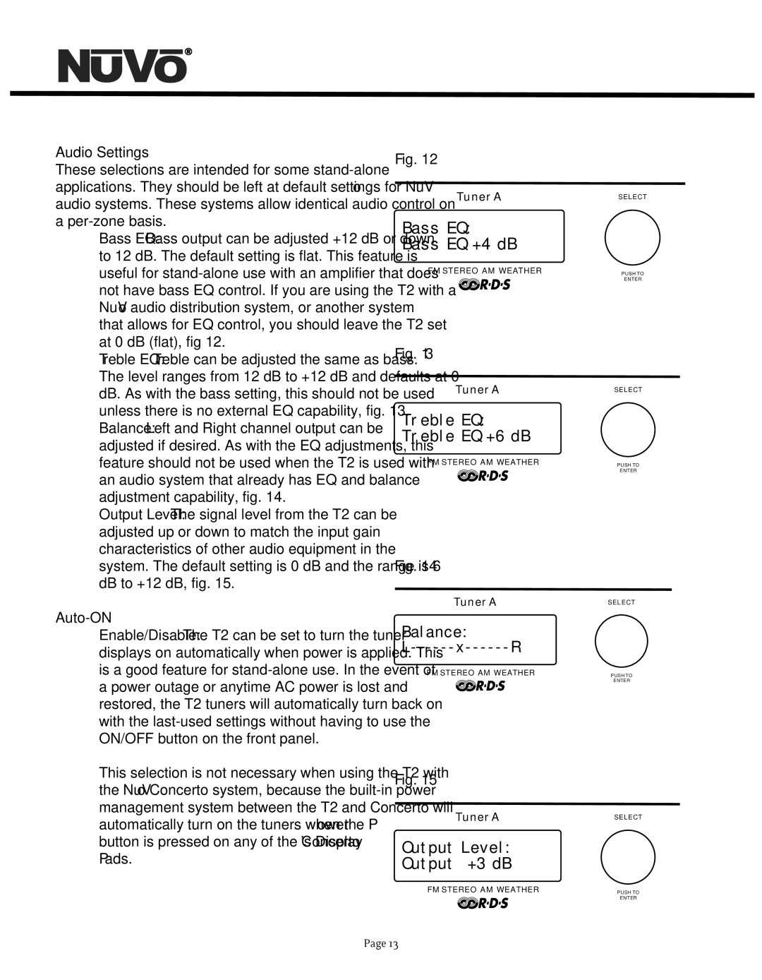 Nuvo NV-T2DF manual Audio Settings, Auto-ON 