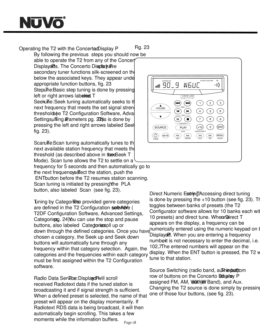 Nuvo NV-T2DF manual Operating the T2 with the Concerto Display Pad, T2DF Configuration Software, Advanced Settings 