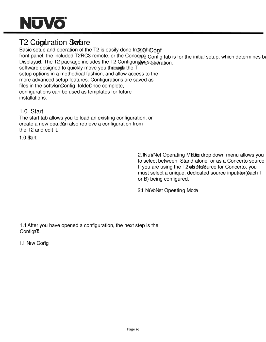 Nuvo NV-T2DF manual T2 Configuration Software, Start 