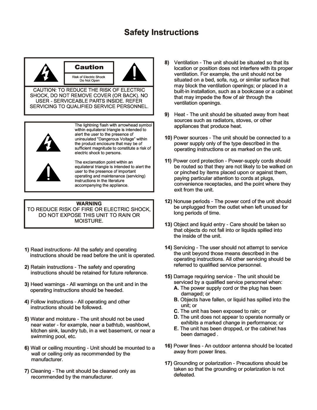 Nuvo NV-T3 owner manual Safety Instructions 