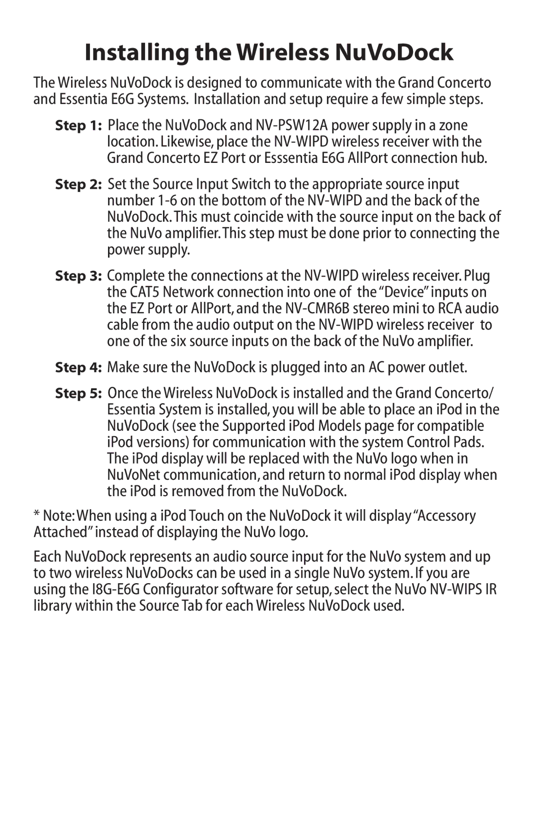 Nuvo NV-WIPS manual Installing the Wireless NuVoDock 