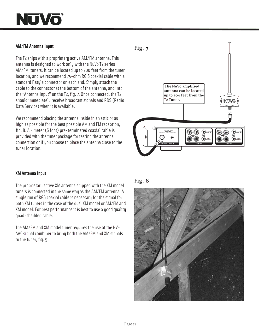 Nuvo T2 manual AM/FM Antenna Input, XM Antenna Input 