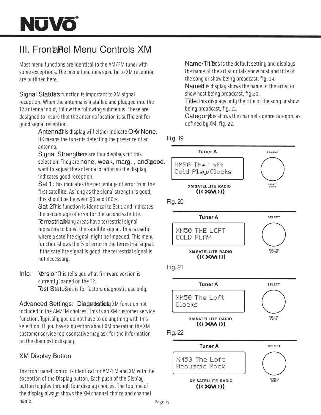 Nuvo manual Currently loaded on the T2, XM Display Button 