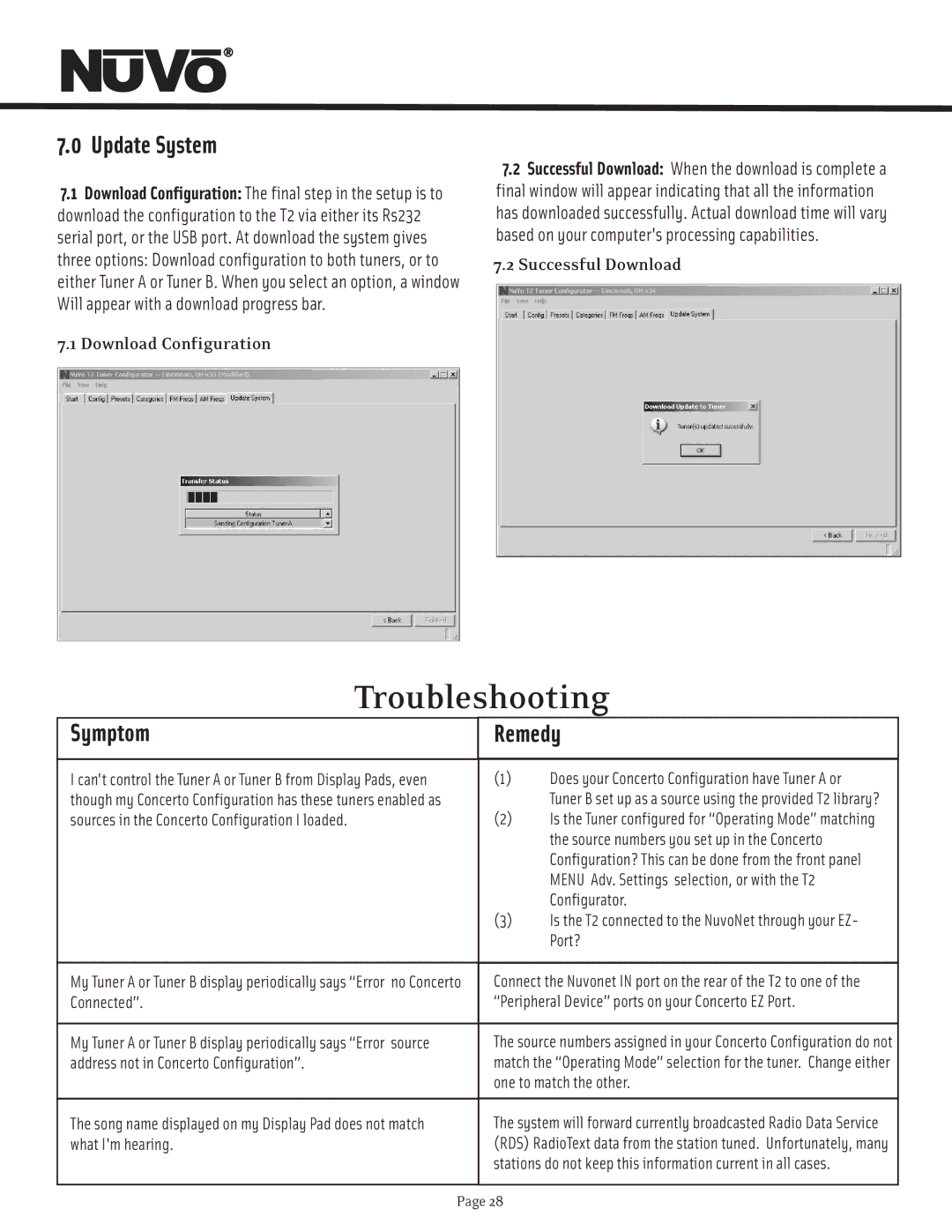 Nuvo T2 manual Download Configuration, Successful Download 