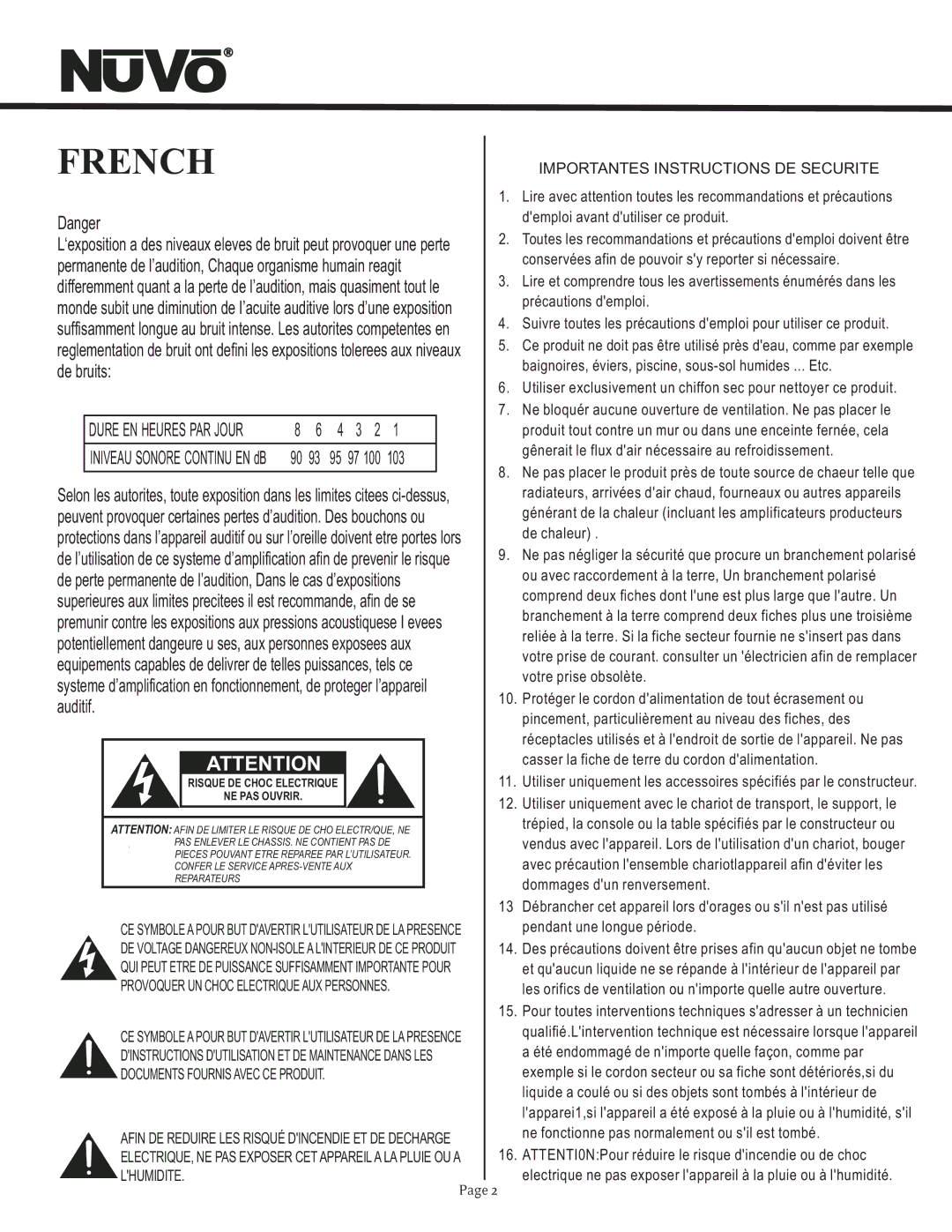 Nuvo T2 manual French 