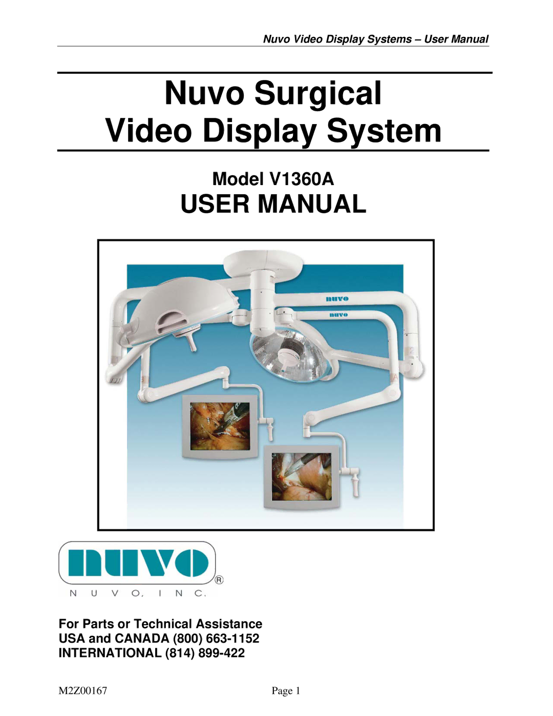 Nuvo V1360A user manual Nuvo Surgical Video Display System 