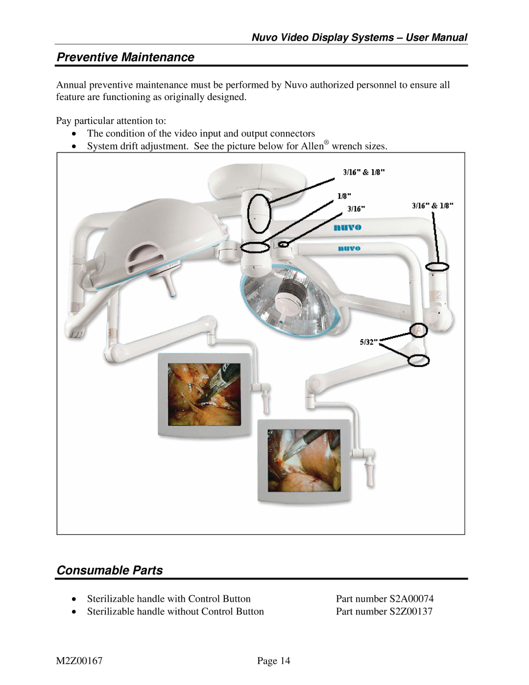 Nuvo V1360A user manual Preventive Maintenance, Consumable Parts 