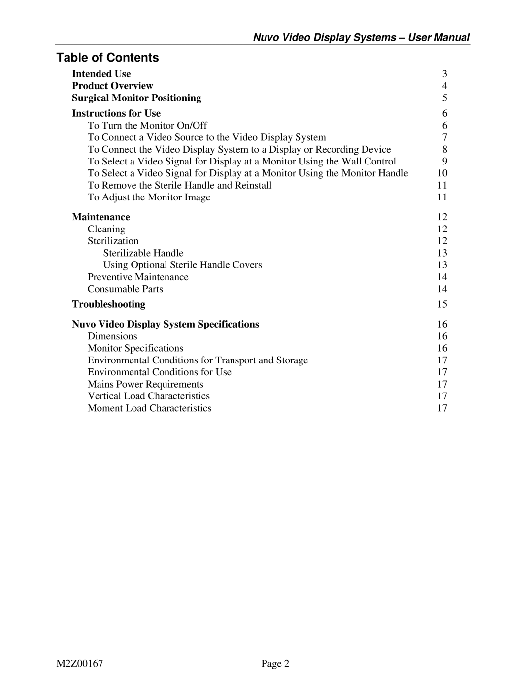 Nuvo V1360A user manual Table of Contents 