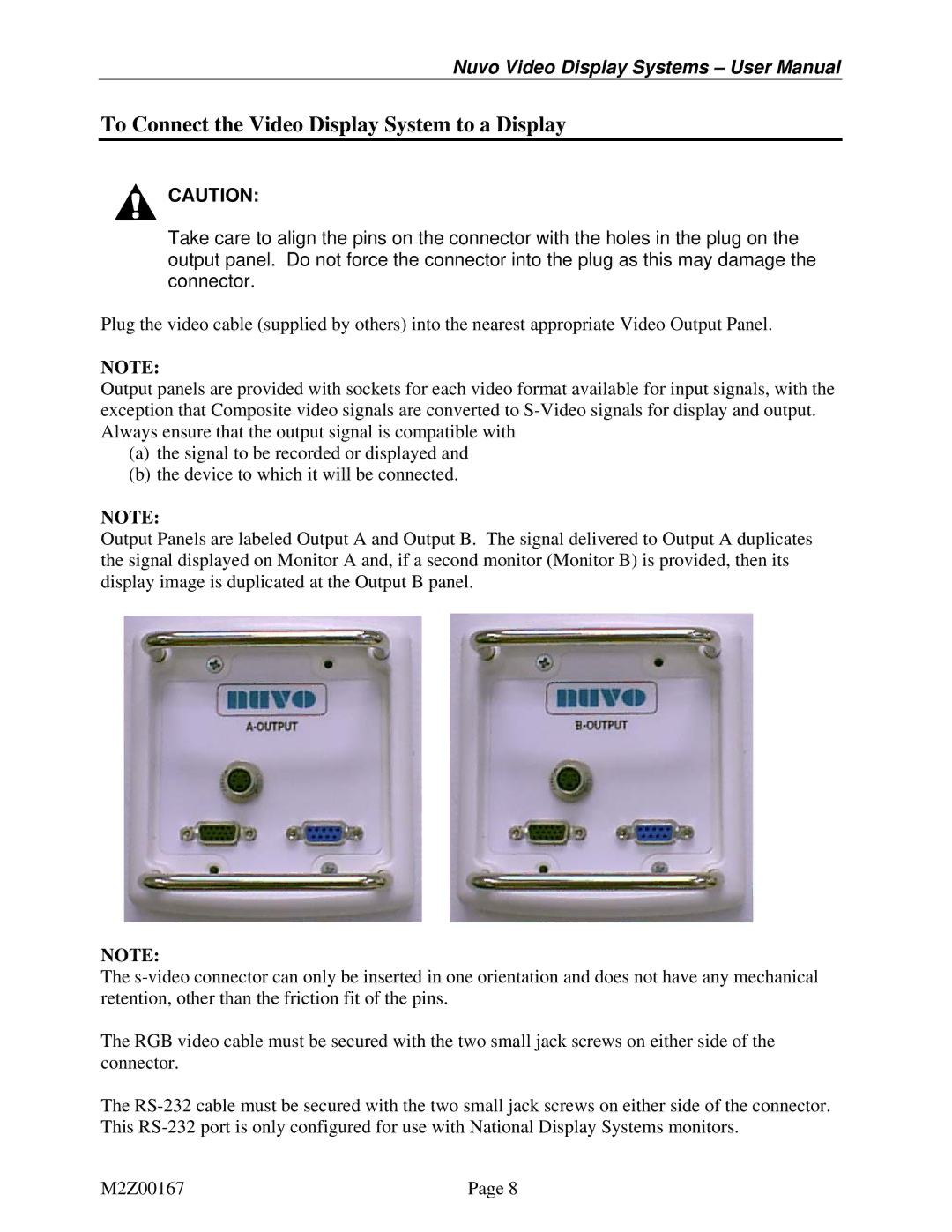 Nuvo V1360A user manual To Connect the Video Display System to a Display 